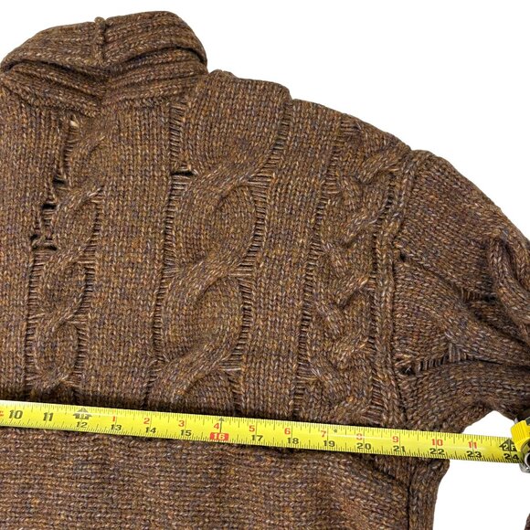 Long Brown Chunky Cable Knit Sweater Coat Open Front - Picture 4 of 8